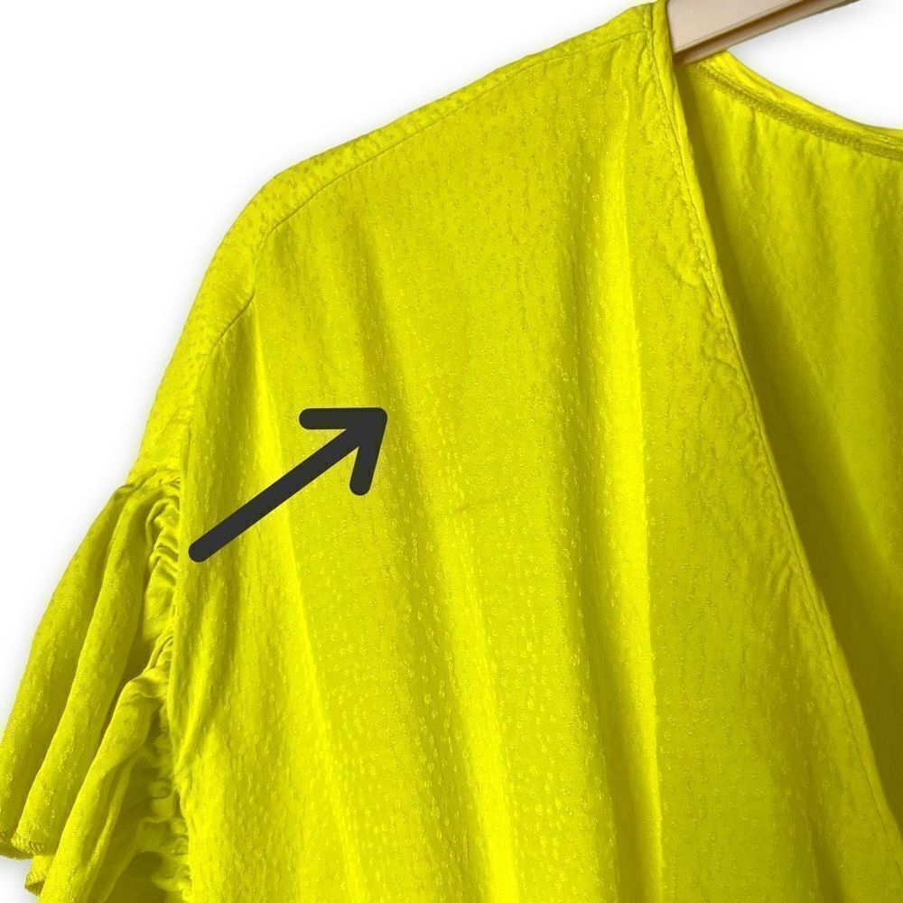 Nissa Ruffled Faux Wrap Mini Crepe Dress Short Sleeve Neon Yellow Size 10 - Picture 9 of 11